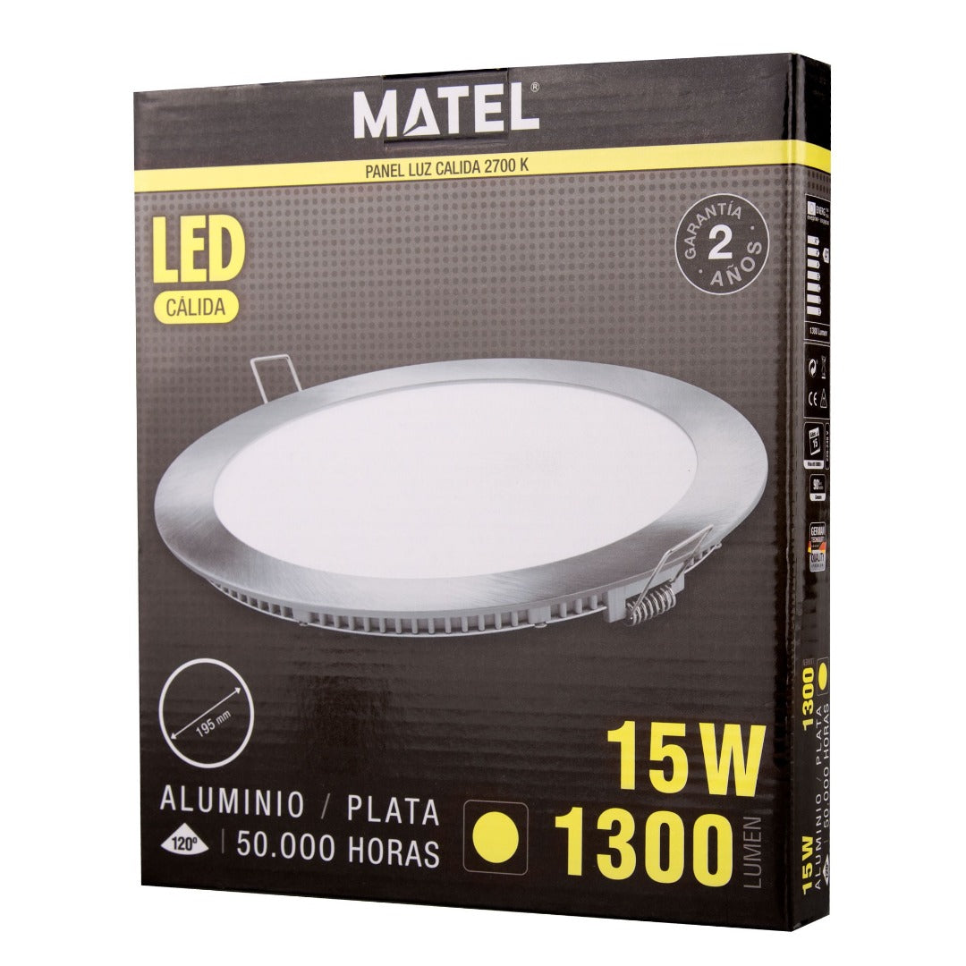 LED plafondlamp - inbouw rond - Warm wit - zilver - 15 W