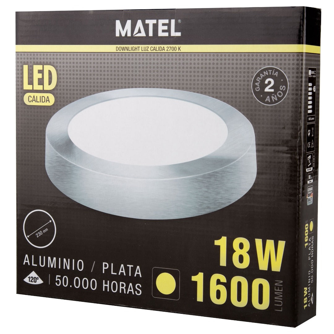 LED ceiling lamp - surface-mounted round - Warm white - silver - 18W