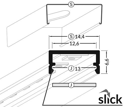 LED profiel - zwart - melk witte afdekplaat - 14 x 6 mm