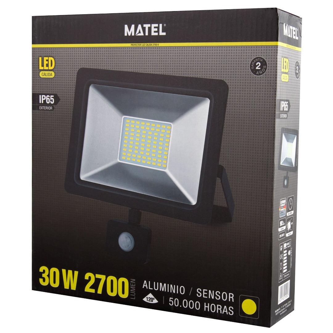 30W LED schijnwerper - 2700 Lumen - Warm Wit - beweging + schemer sensor