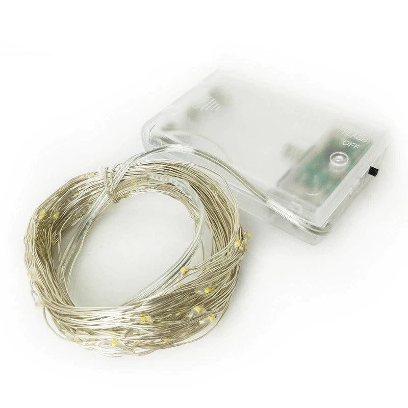 Kerst koperdraad LED verlichting - Koud wit - 5 meter - Op batterijen