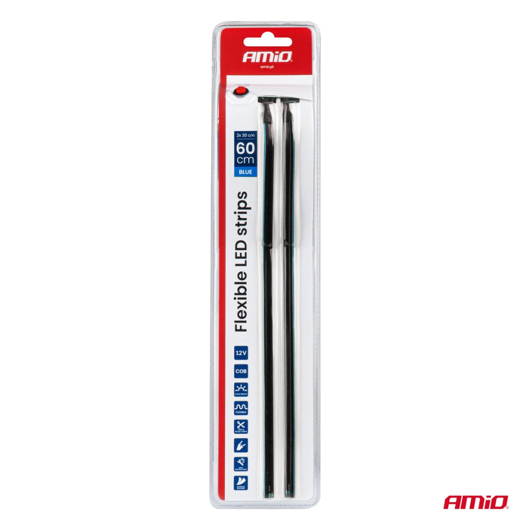 Flexibele LED COB-zijstrips – 12V – Blauw licht – Auto interieurverlichting