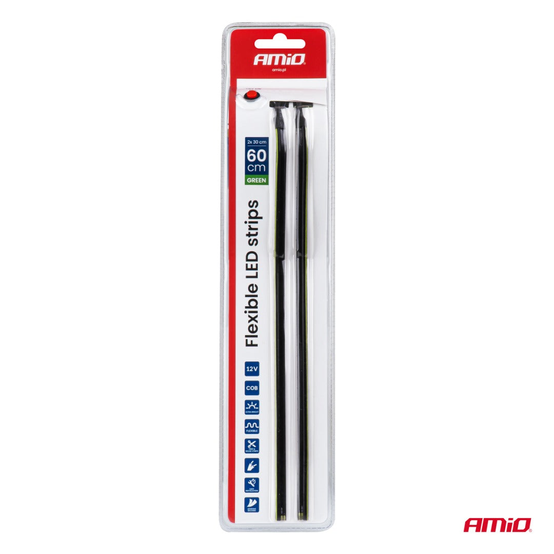 Flexibele LED COB-zijstrips – 12V – Groen licht – Auto interieurverlichting