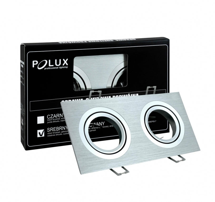 Inbouw 2x LED spot GU10 - aluminium - rechthoek armatuur - geborsteld - zilver/zilver