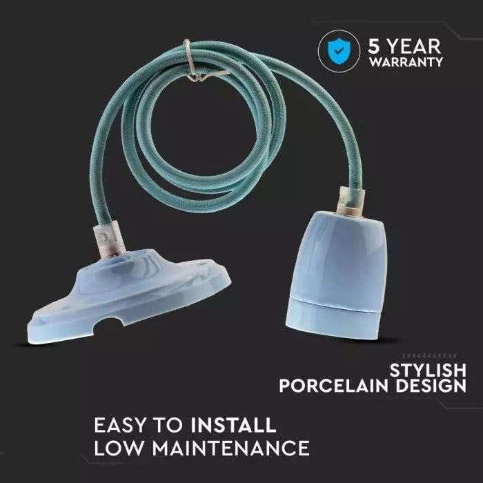 Suspension en porcelaine rétro - BLEUE - Douille E27