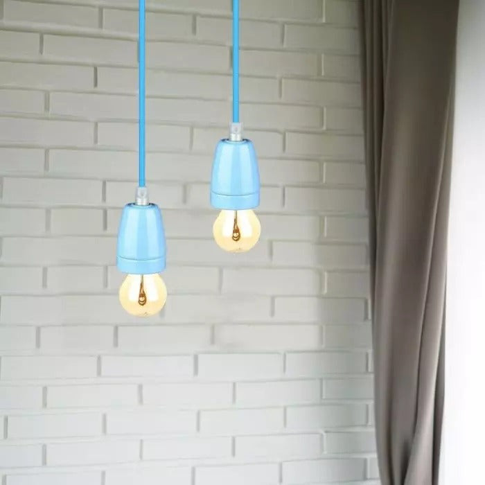 Suspension en porcelaine rétro - BLEUE - Douille E27