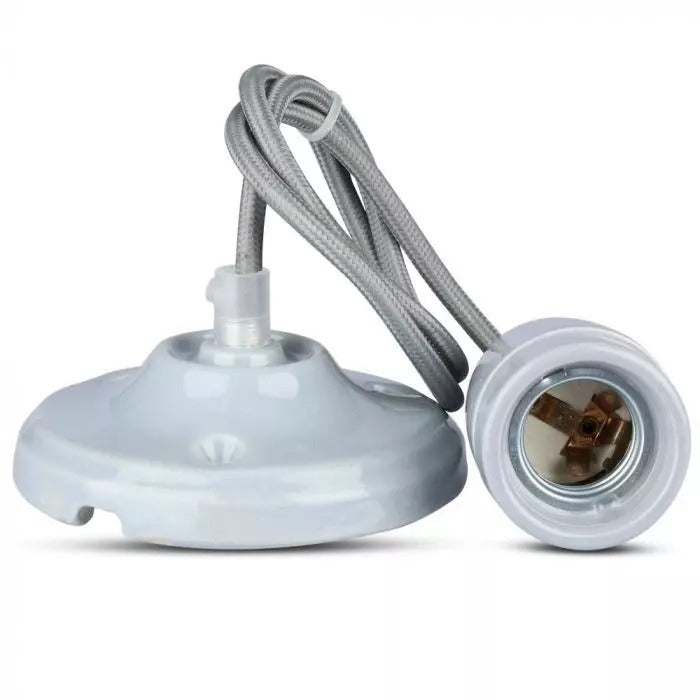 Lampe rétro en porcelaine grise - Douille E27 - Suspension