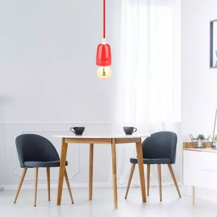 Retro porcelain lamp - RED - E27 fitting - pendant
