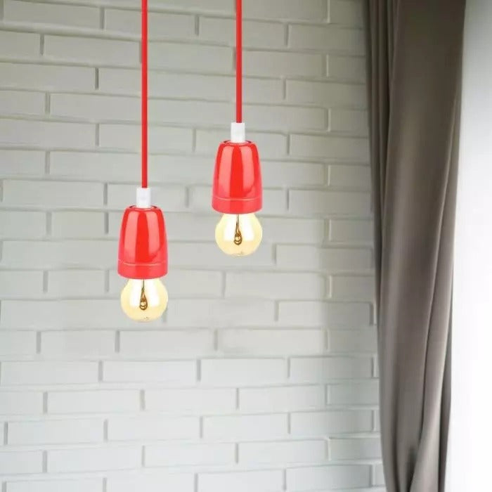 Retro porcelain lamp - RED - E27 fitting - pendant