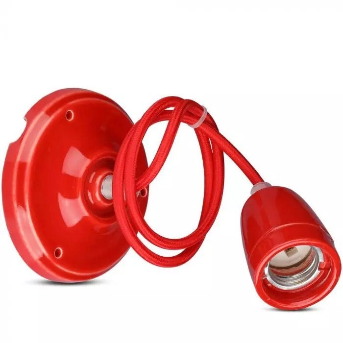 Retro porcelain lamp - RED - E27 fitting - pendant