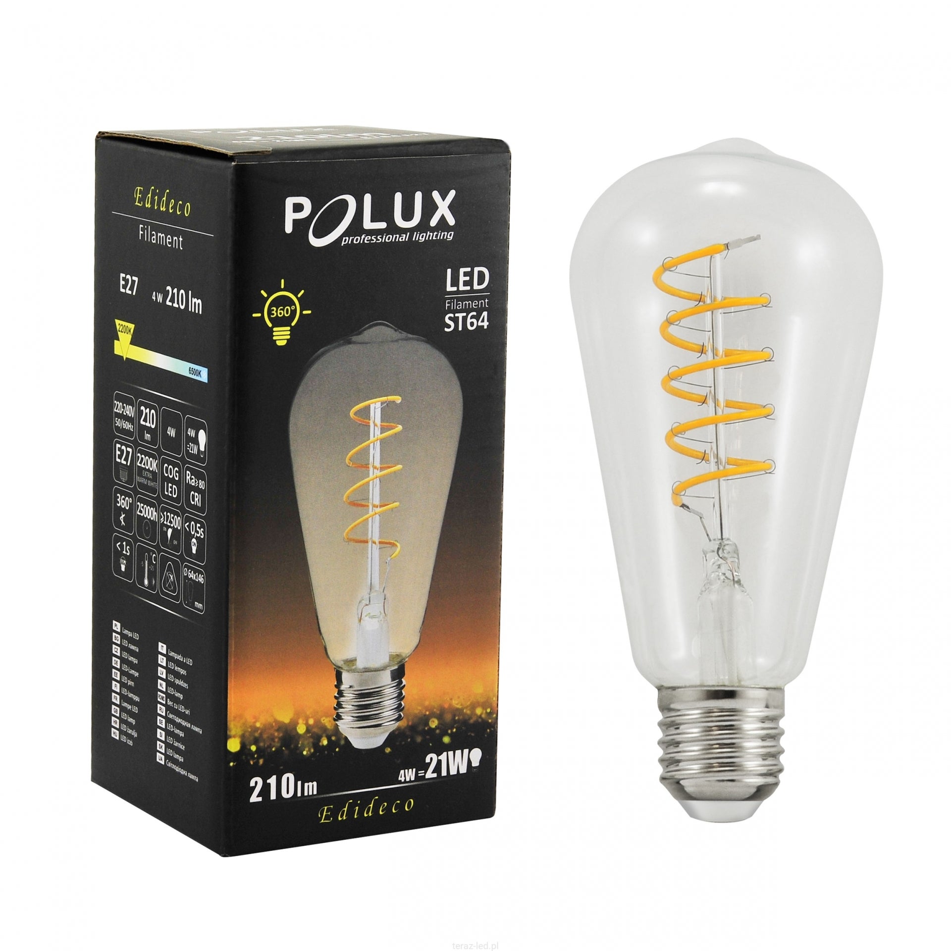Ampoule LED à filament E27 4 W 210 lumens 2200 K - Spirale
