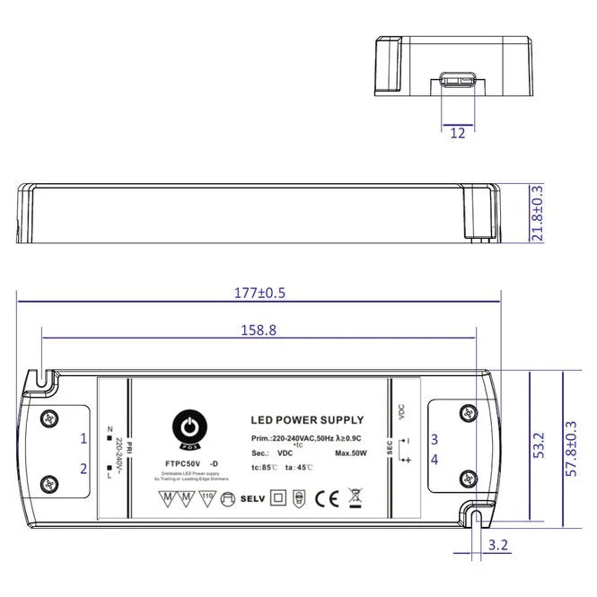 Alimentation 50 W 12 V CC à intensité variable
