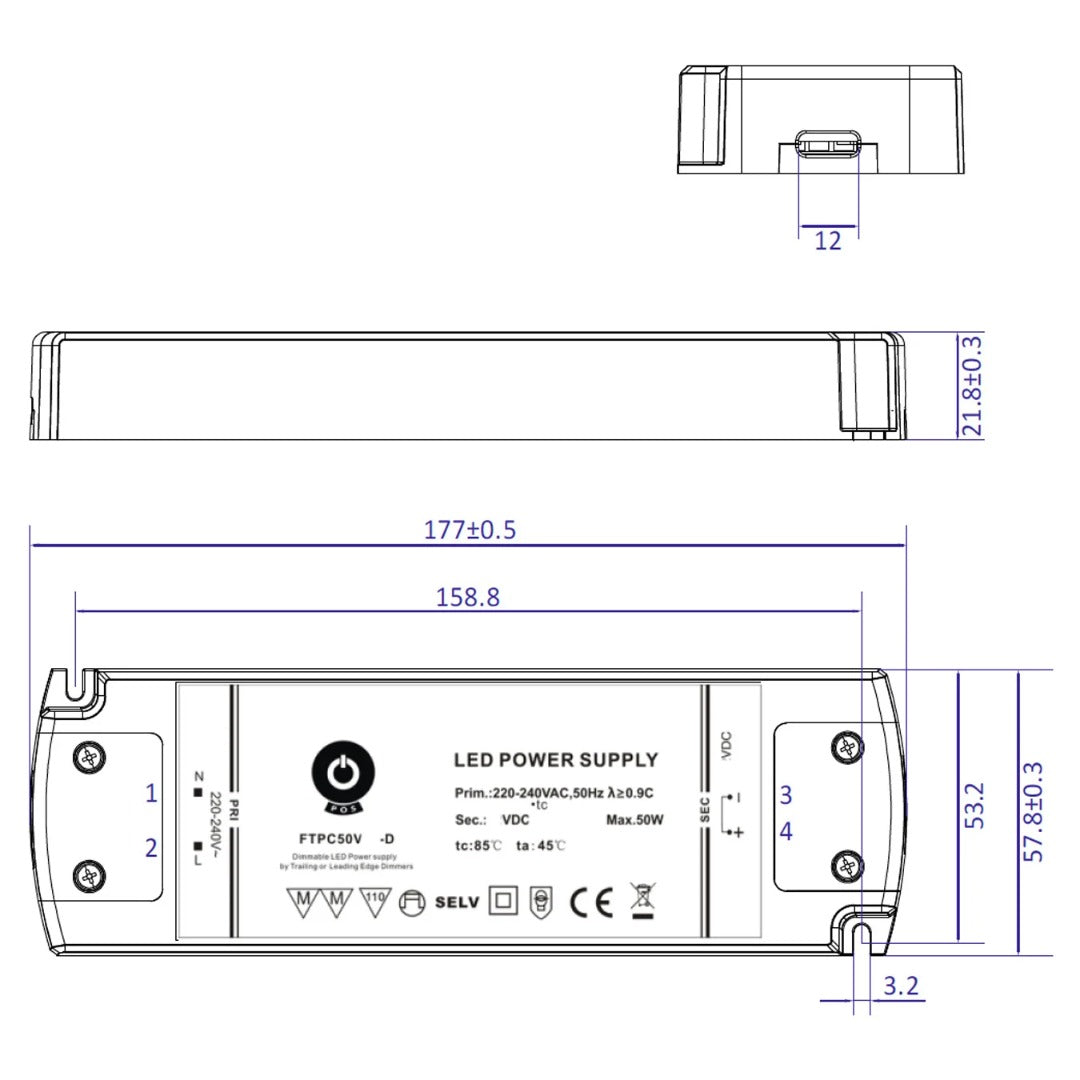 50W 24V DC dimbare voeding