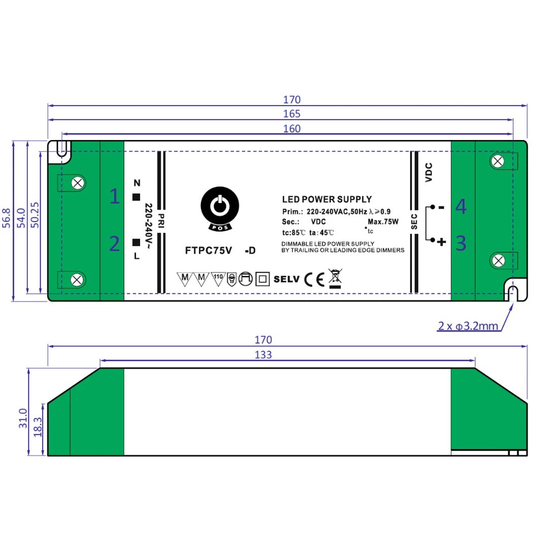 Alimentation 75 W 24 V CC à intensité variable 
