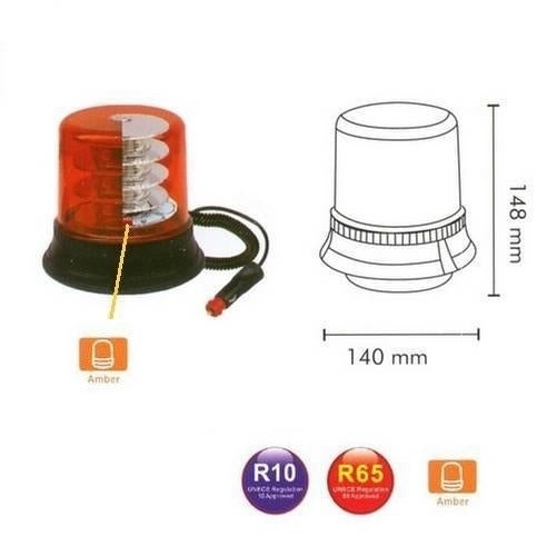 ORANJE magneet zwaailicht - 12V/24V - 18 LED SMD - E-keurmerk - R65 / R10
