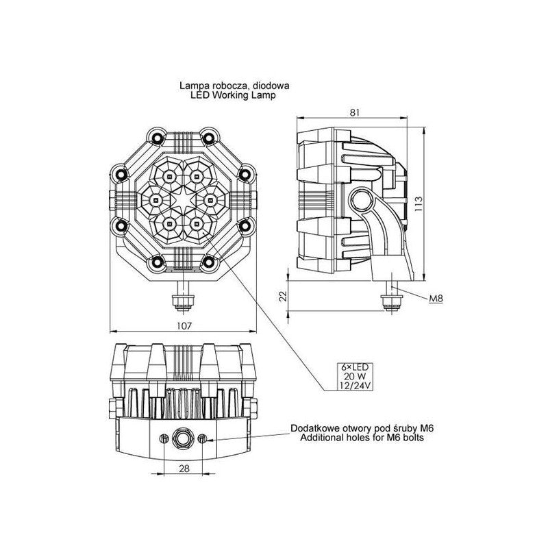LED SPOT - 6 x 3 watt - front light - WIT - OFF-ROAD - Rond - IP68