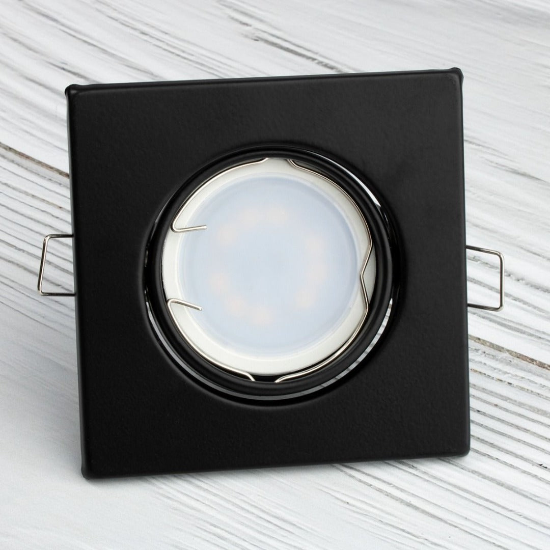 Inbouw spot GU10 - Staal - 90mm - Vierkant armatuur - Zwart - Verstelbaar