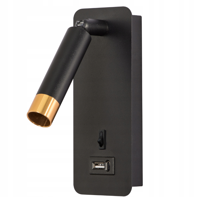 Lampe de lecture LED - 25 mm - Ports USB-A et USB-C - Noire