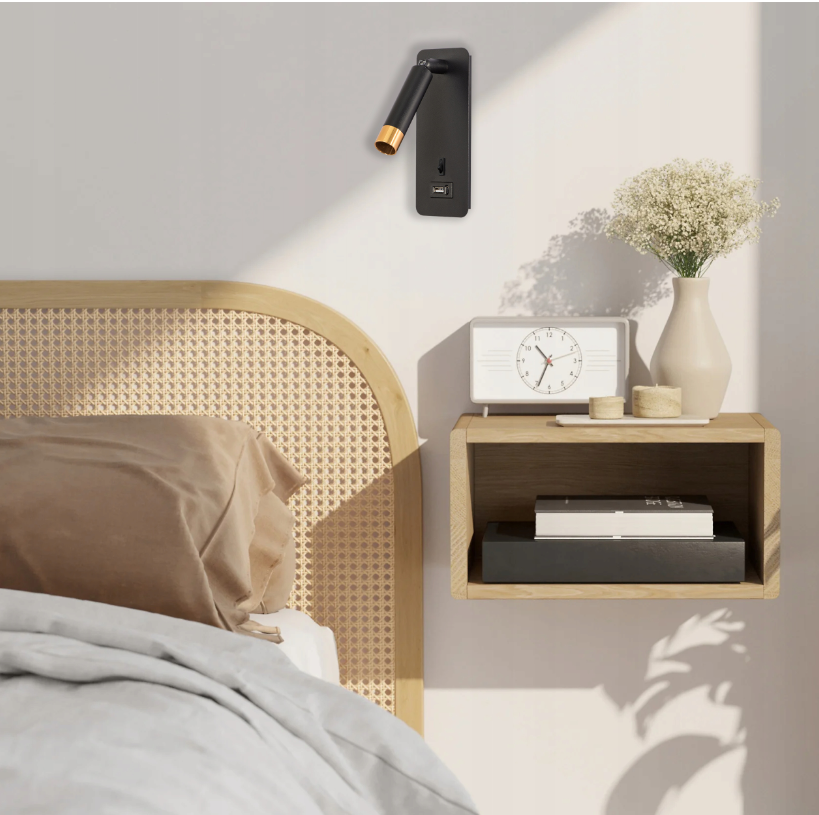 Lampe de lecture LED - 25 mm - Ports USB-A et USB-C - Noire