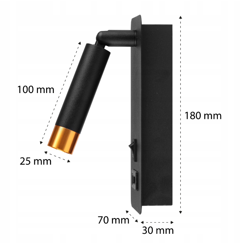 Lampe de lecture LED - 25 mm - Ports USB-A et USB-C - Noire