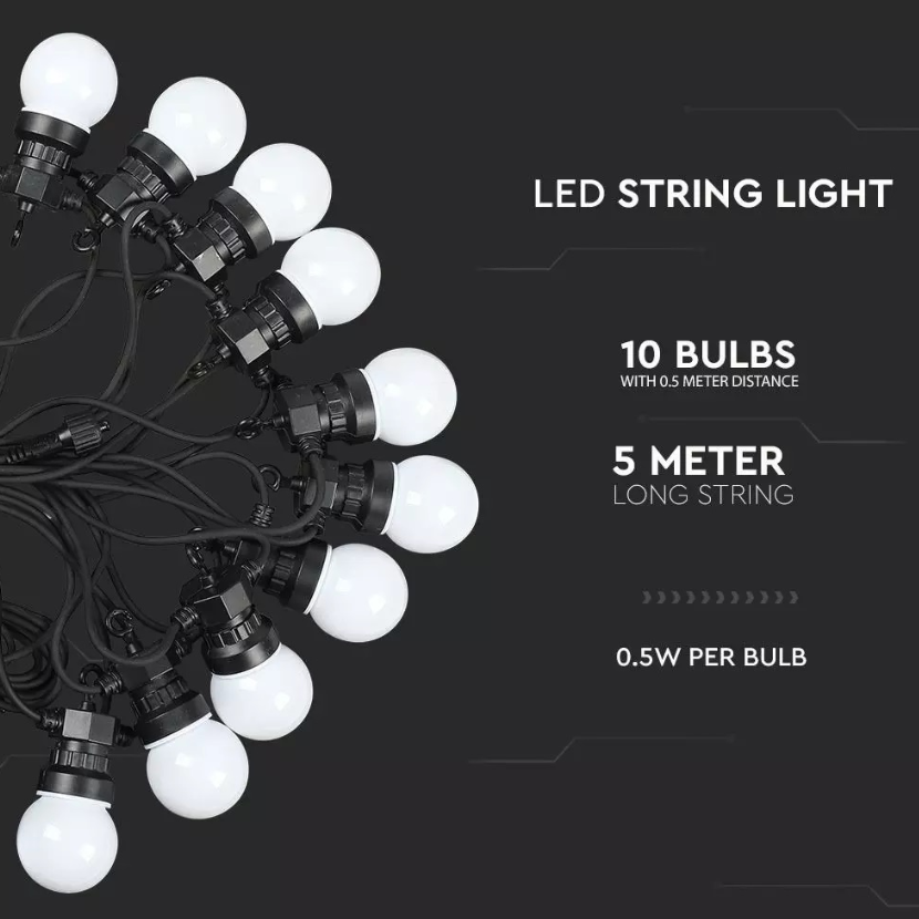 LED party light string - 5 meters - 10 lights - Warm white - 24V
