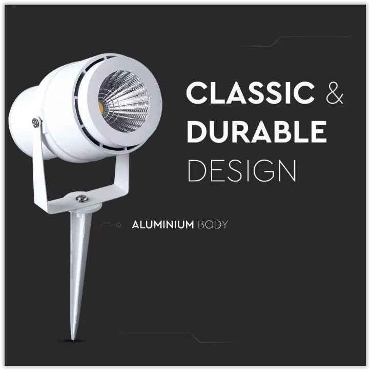 220 volts - Lampe de jardin - Blanc chaud - 12 watts - Boîtier blanc - Spot au sol