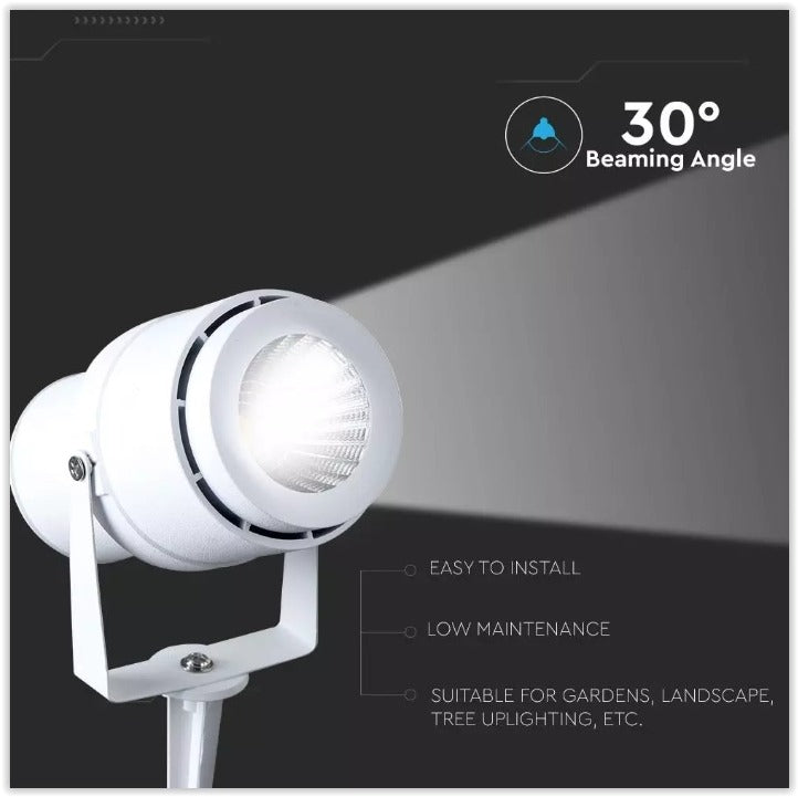 220 volts - Lampe de jardin - Blanc chaud - 12 watts - Boîtier blanc - Spot au sol