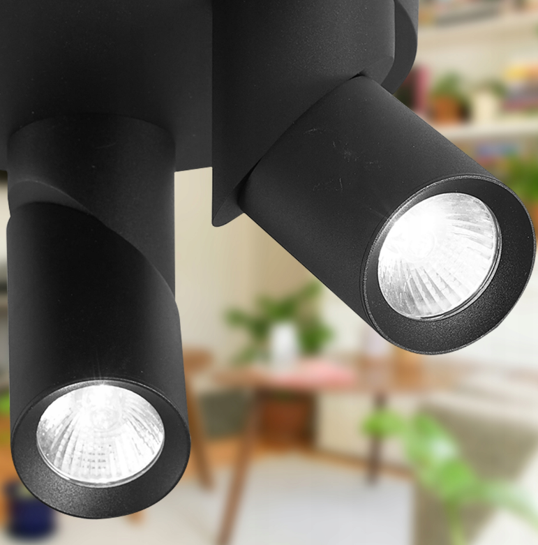 LED plafondlamp - 3x GU10 spot - Draaibaar - Zwart