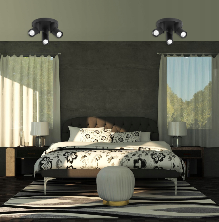 LED plafondlamp - 3x GU10 spot - Draaibaar - Zwart