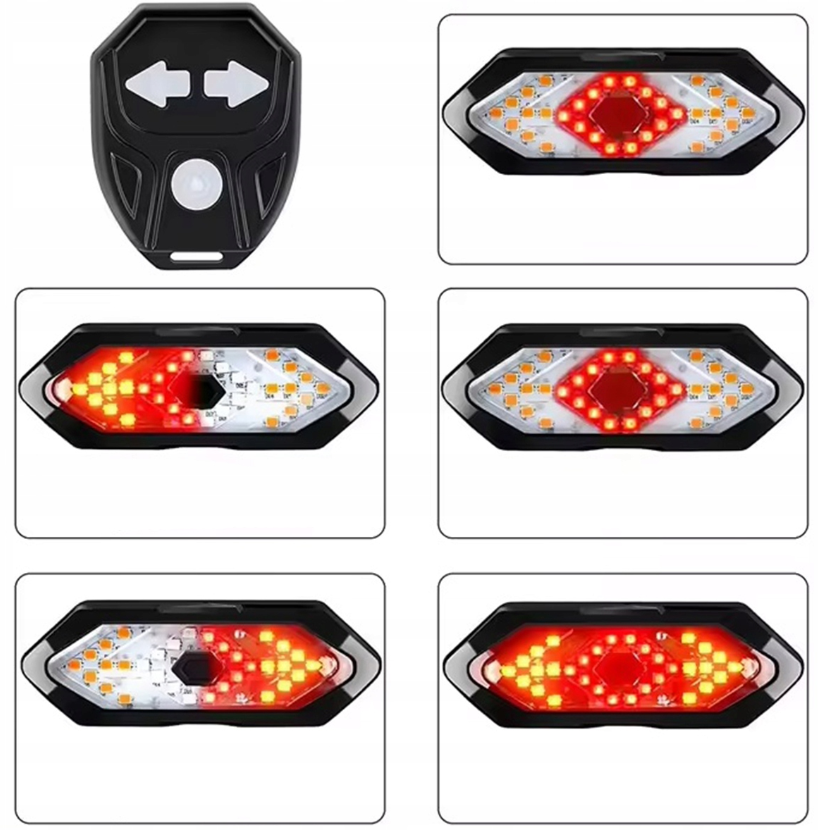 Fietslampje met richtingaanwijzers - Oplaadbaar - Draadloos - Rood / oranje