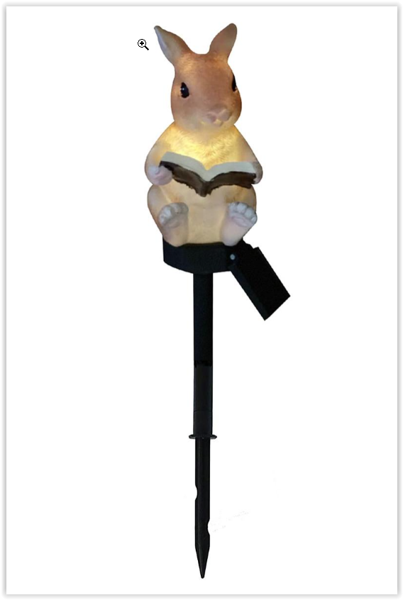 Solar LED Konijn met boek - Met schemersensor en prikpen