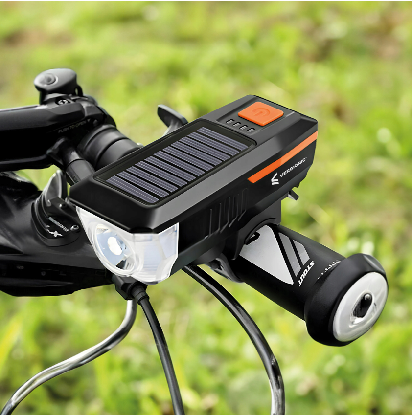 LED fietslamp - Met fietsbel - Solar + USB - 300 Lumen