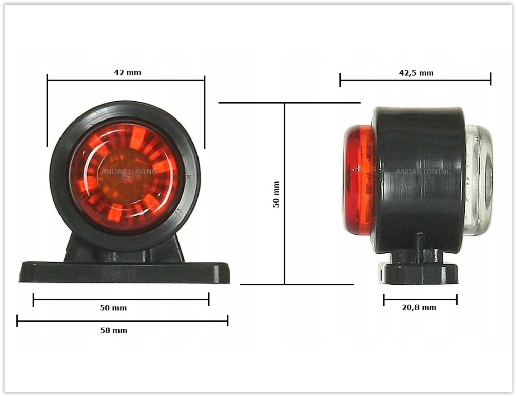 Zijmarkeringslicht - 12/30V - Rood wit - L1162-1 klein