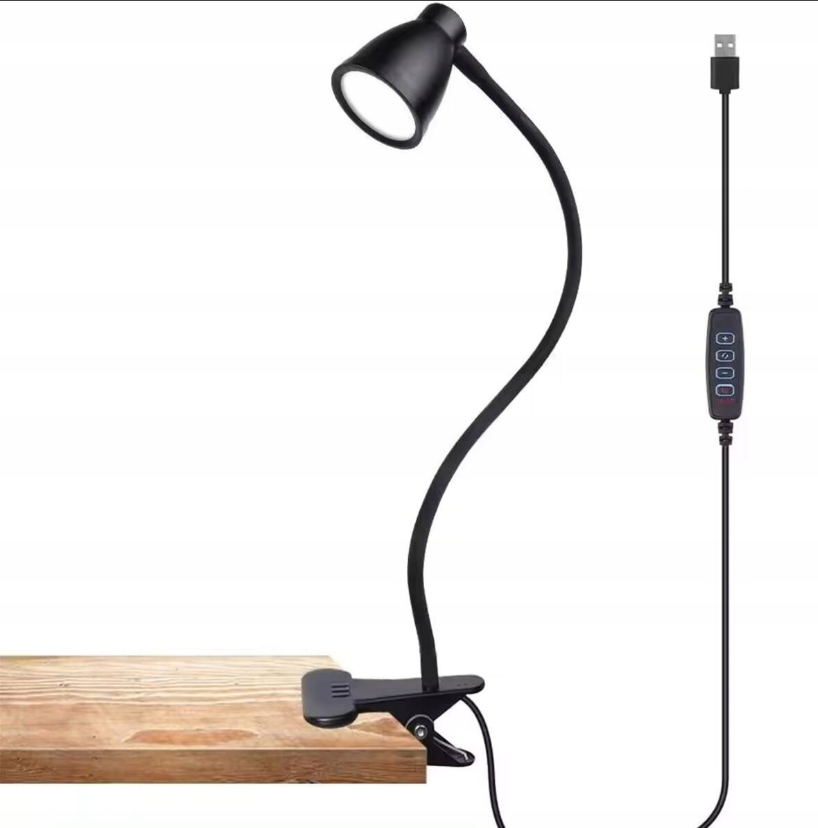 LED Bureaulamp met Klem – 5W – USB-voeding – 3 Lichtkleuren – Zwart