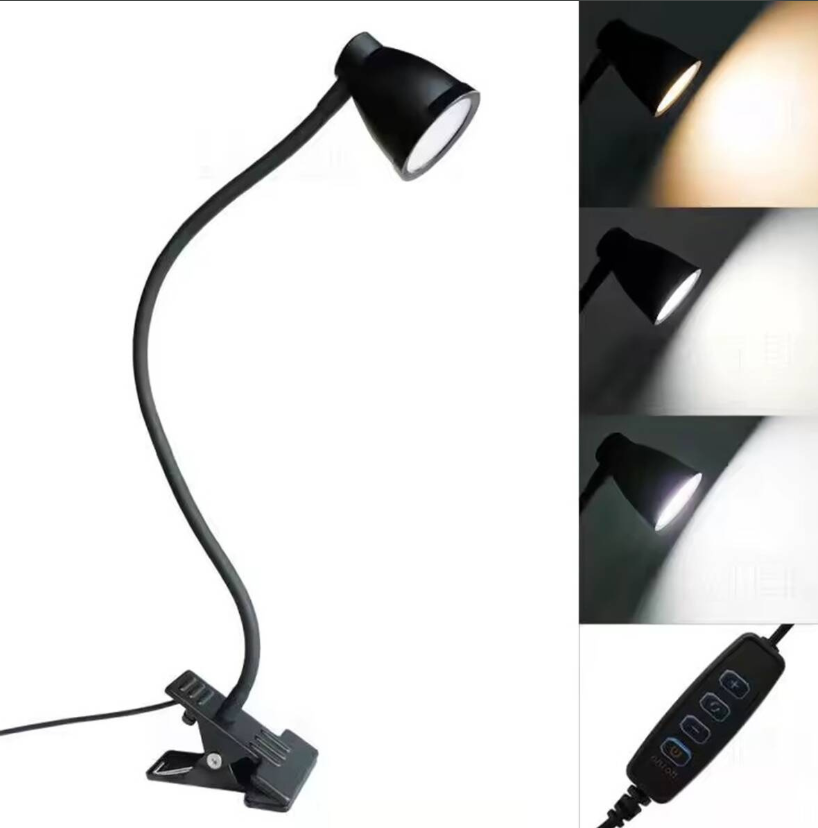 LED Bureaulamp met Klem – 5W – USB-voeding – 3 Lichtkleuren – Zwart