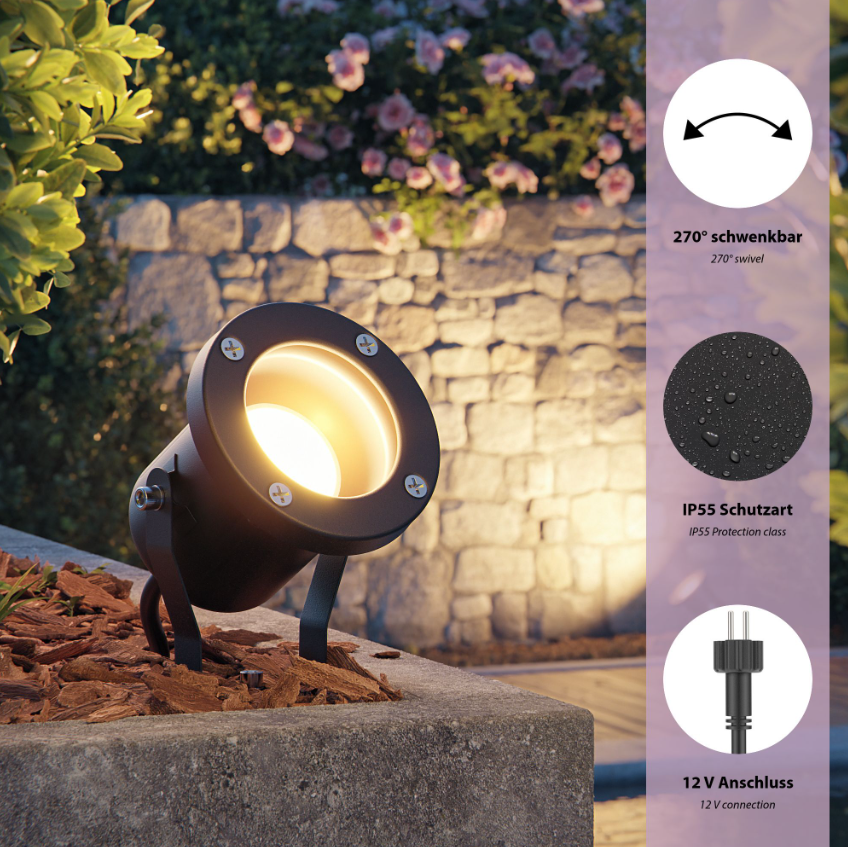 Buiten grondspot – RVS – GU5.3 fitting – 12V – IP55 – Zwart