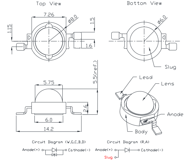 Power LED diode - Warm wit - 3W - Ã˜20mm - 700mA