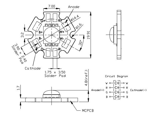 Power LED diode - RGBW - 5W - Ã˜19.91mm