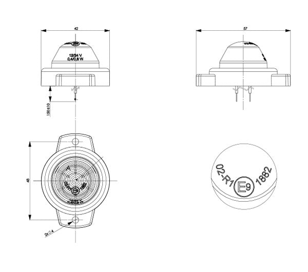 Feu de position à LED BLANC - 12/24 V - Homologué CE