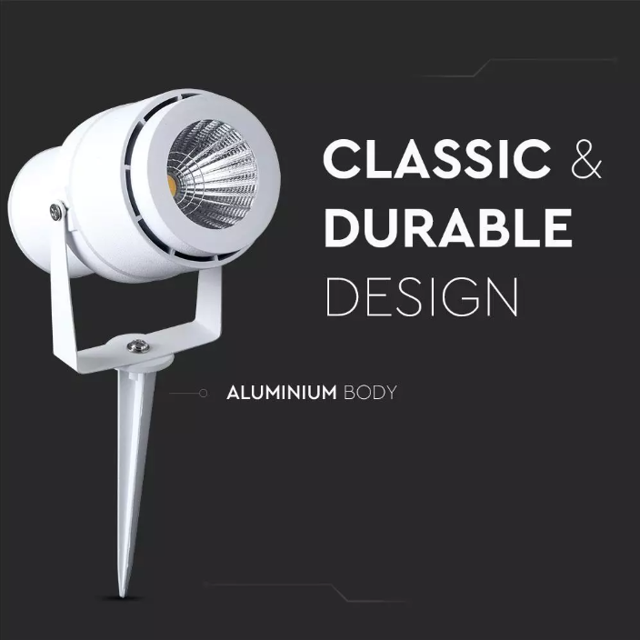 220 volts - Lampe de jardin - Blanc neutre - 12 watts - Boîtier blanc - Spot au sol