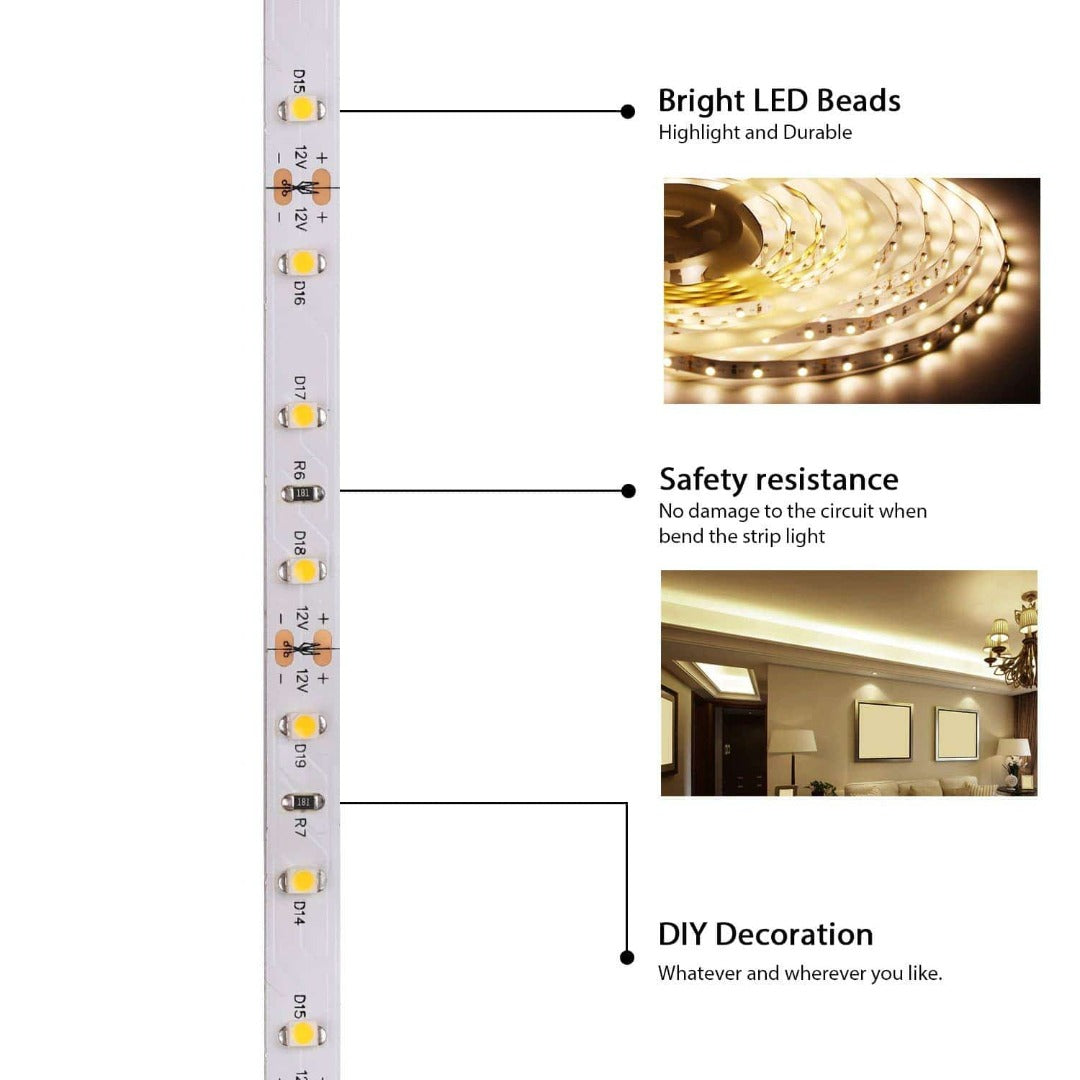 5 meter led strip - Warm wit- Complete set - inkortbaar