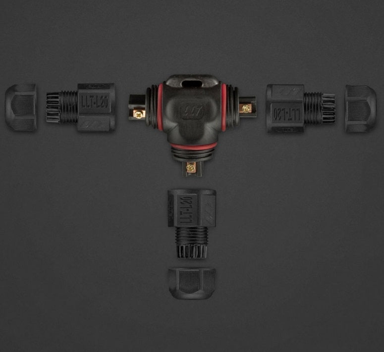 Waterdichte kabelverbinder - T splitter - schroefdraad bevestiging - IP67 connector