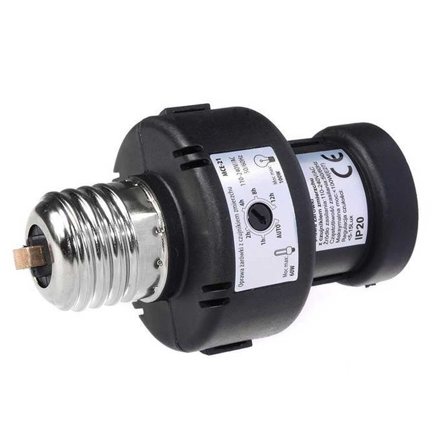 Schemer schakelaar + timer - E27 fitting - Zwart