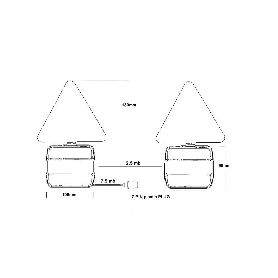Feu arrière combiné à LED - 2 x 2 LED - Avec triangle de signalisation - Magnétique