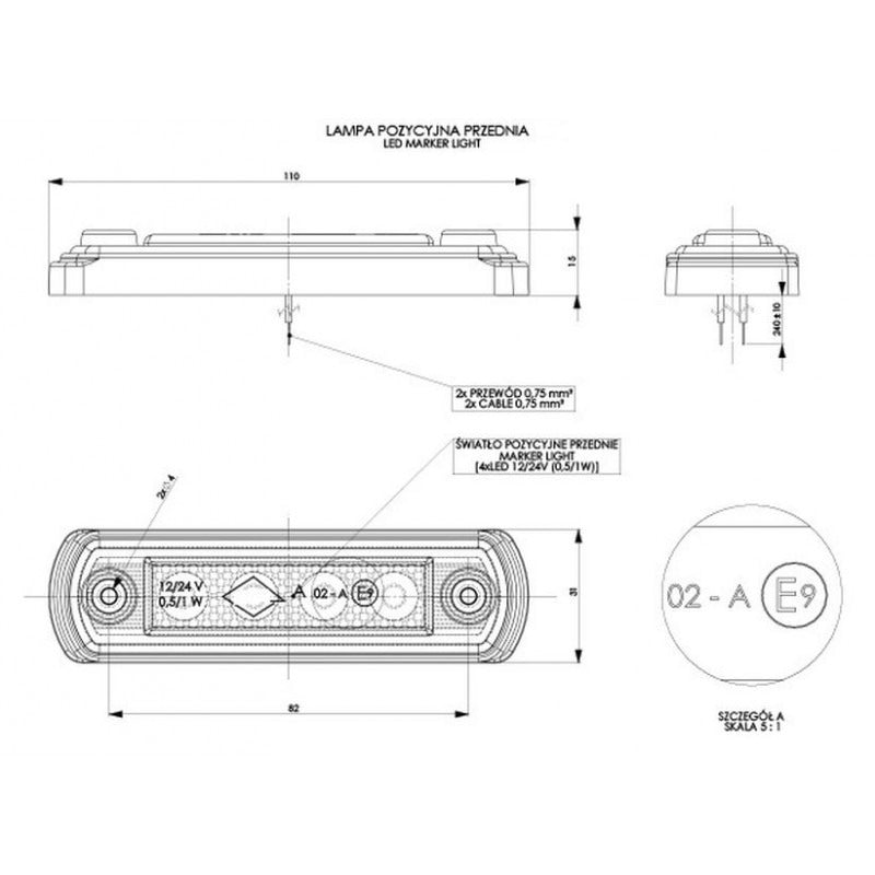 Zijmarkeringslicht - 12/24V - Wit - LD675