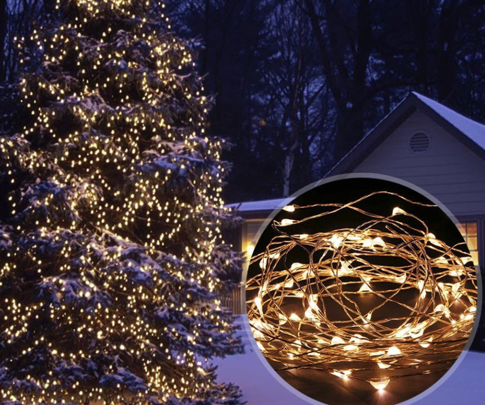 Zonne-Energie Outdoor LED verlichting - 20 meter - Warm Wit - 12V - ultra dun